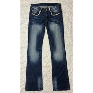 A7 Womens‎ Dark Wash Rhinestone Embellished Low Rise Bootcut Jeans Size 29